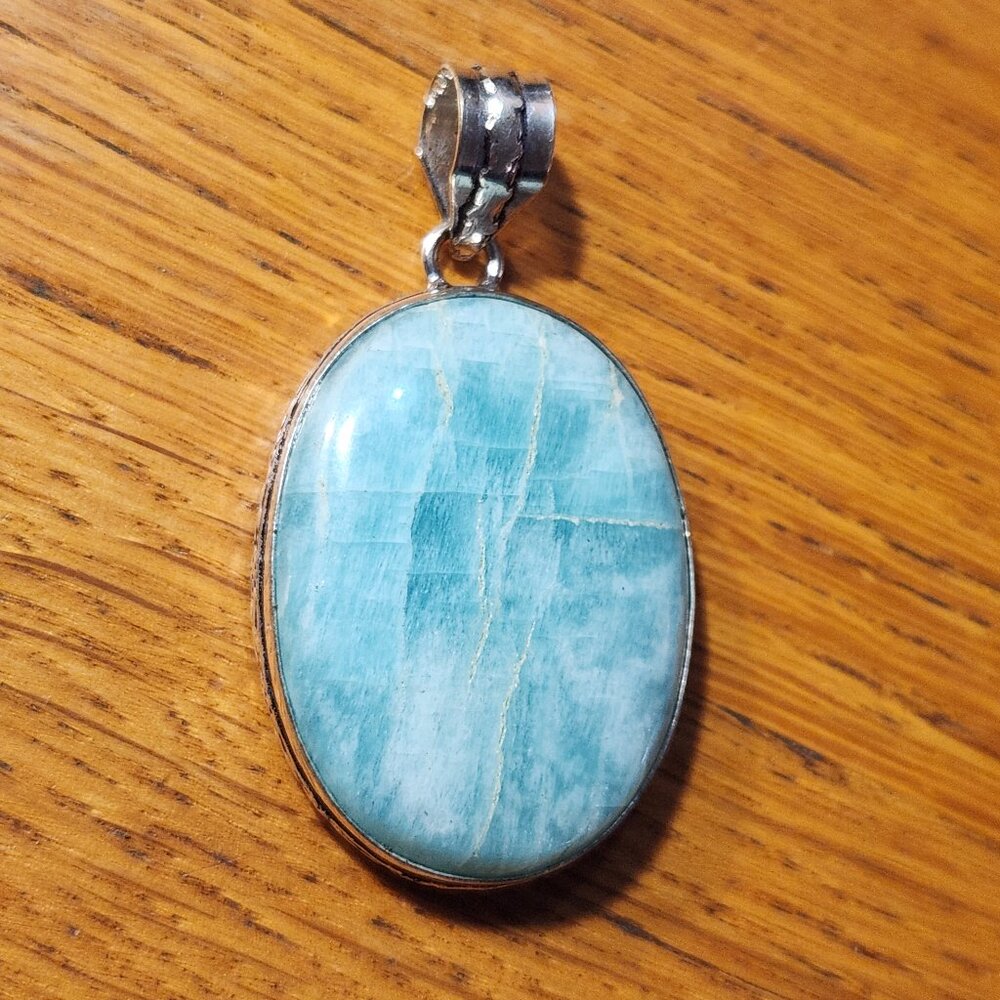 Amozonite NWOT  2" pendant 925 silver plated pendant for necklace